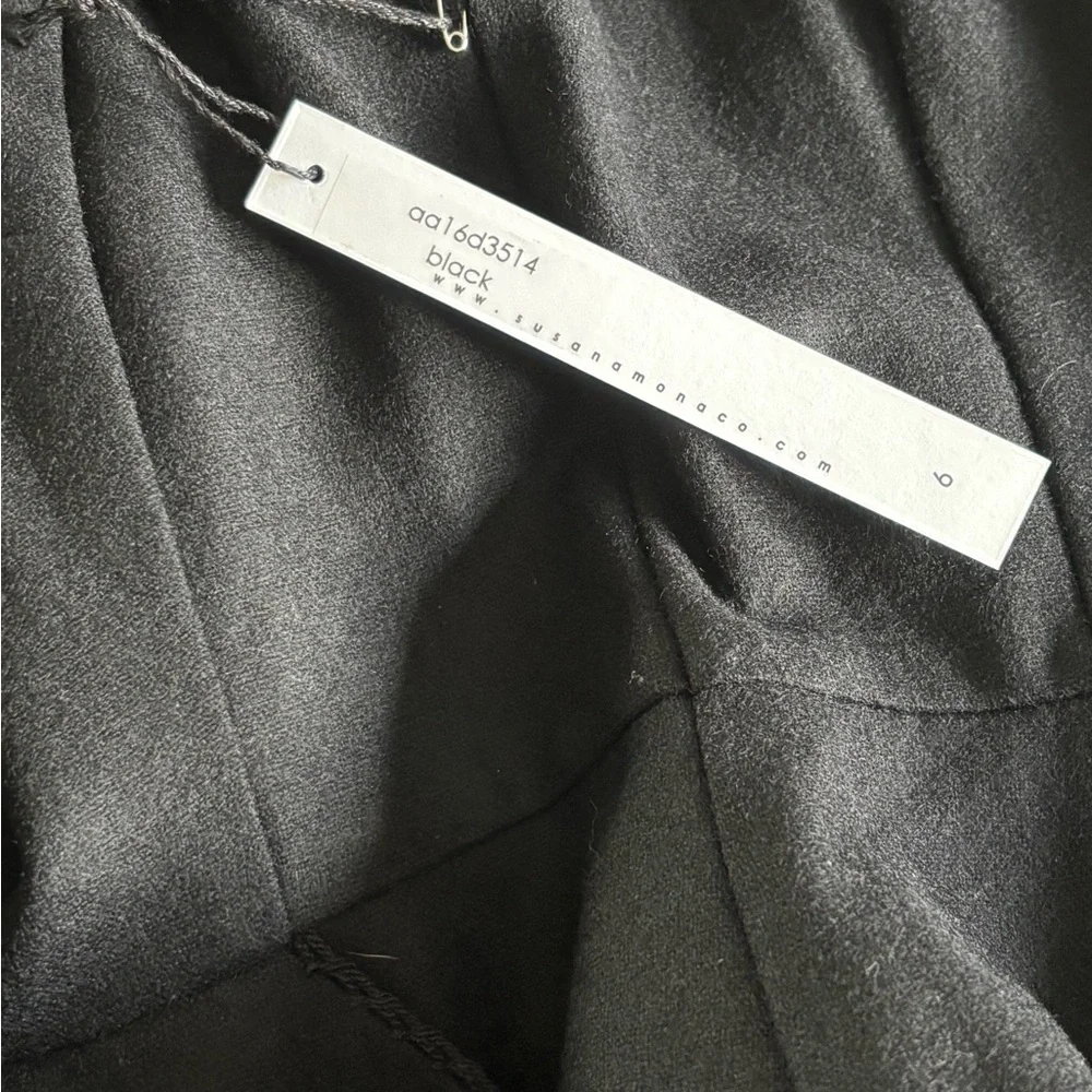 Susana Monaco | Black Wool Midi Dress with Pockets and Lace Collar Detail - Picture 7 of 7